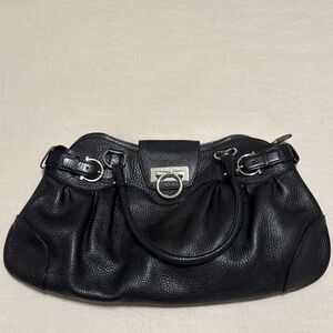 Salvatore Ferragamo Black Shoulder Bag with Silver Hardware